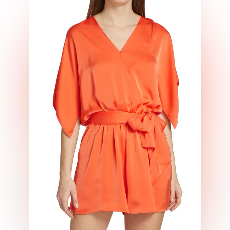 Ramy Brook Rupert Tie Waist Romper In Zinnia (Orange), Women’s Size Medium (M)